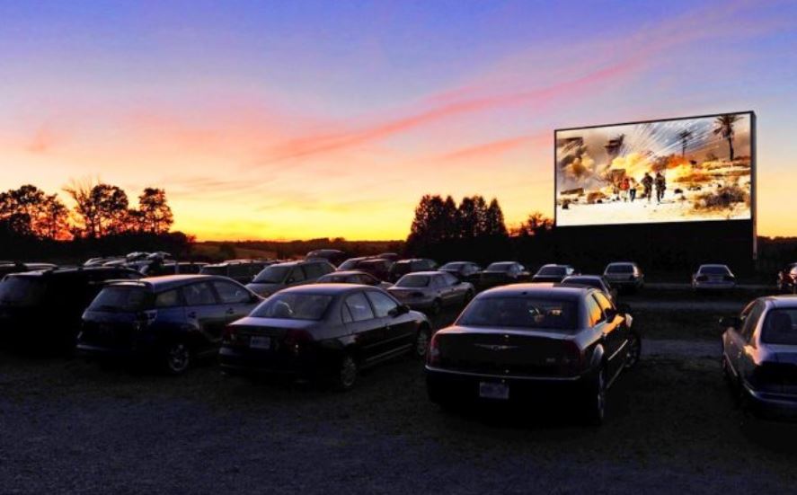 Drive in cinema with a sunset view
